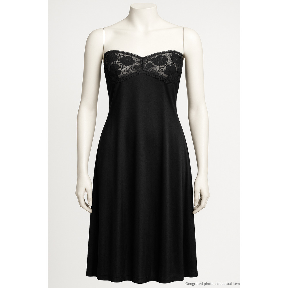 Vintage Gothic Lace Full Slip Dark Glam Lingerie Nightgown Black 36 Aristocraft